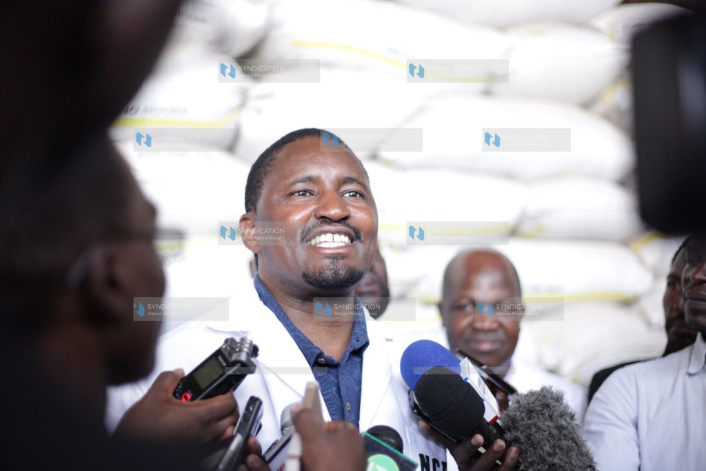 Agriculture CS Mwangi Kiunjuri addresses the press
