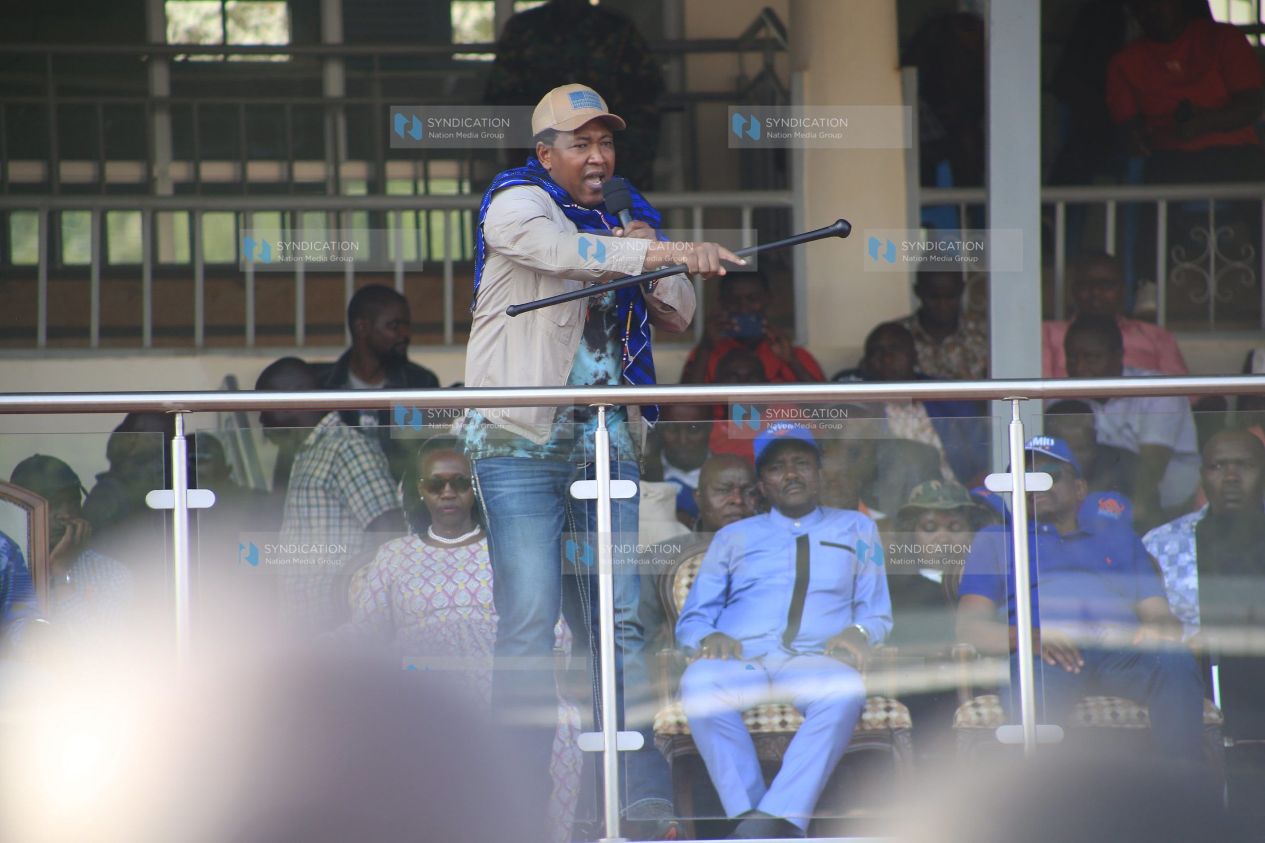 Ledama Ole Kina addresses a public rally at Gusii Stadium