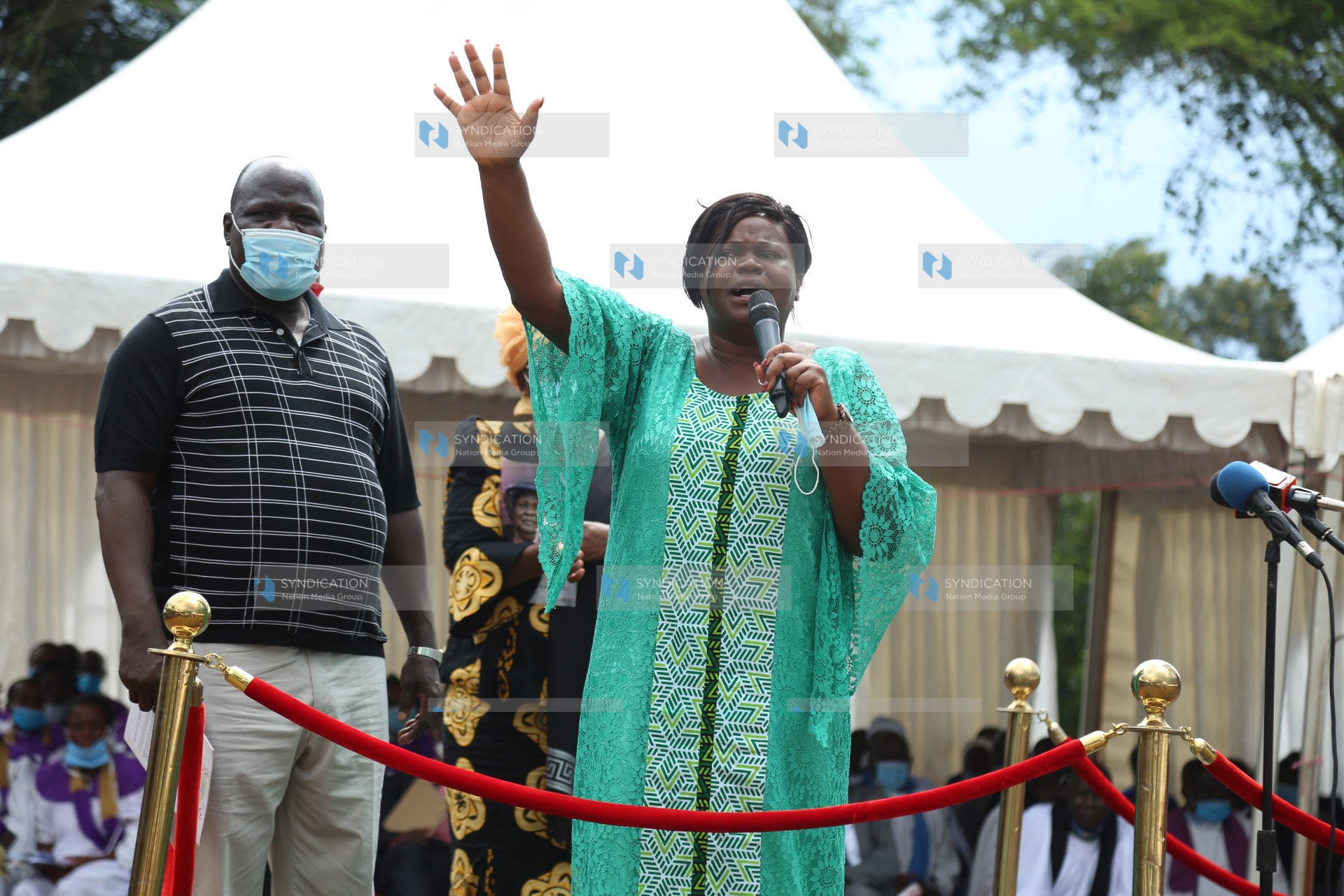 Gladys Wanga speaks at the burial of Kabondo Kasipul MP