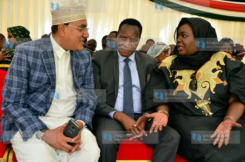 Cabinet Secretaries Najib Balala of Tourism, Jacob Kaimenyi of Lands and Raychelle Omamo of Defence