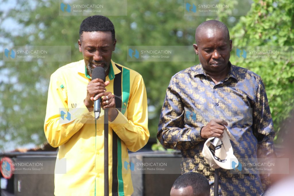 Deputy President Kithure Kindiki and Mbeere North by-election parliamentary candidate Leonard Muthende