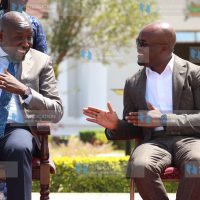 Interior Cabinet Secretary Kipchumba Murkomen confers with Principal Secretary Raymond Omollo