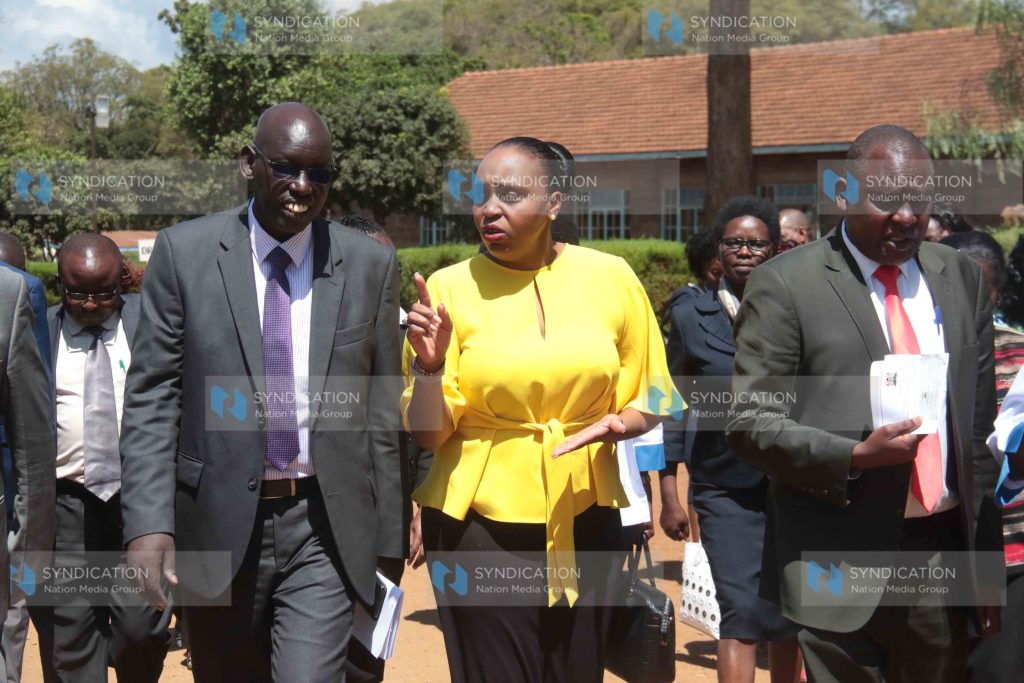 Education Principal Secretary Belio Kipsang is welcomed by Nyeri deputy governor Caroline Karugu