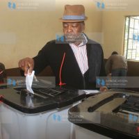 Nyeri Senator Mutahi Kagwe casts his vote during Jubilee nominations