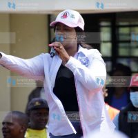 Laikipia Woman Representative Cate Waruguru addresses a Kenya Kwanza campaign rally