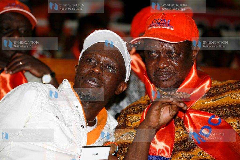 ODM Secretary General candidate Ababu Namwamba with Nominated MP Oburu Odinga
