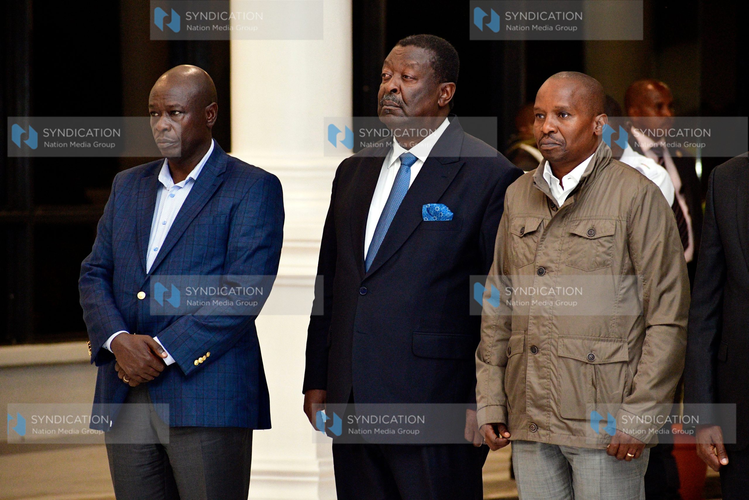 Deputy President Rigathi Gachagua is joined by Interior Cabinet Secretary Kithure Kindiki and Prime Cabinet Secretary Musalia Mudavadi