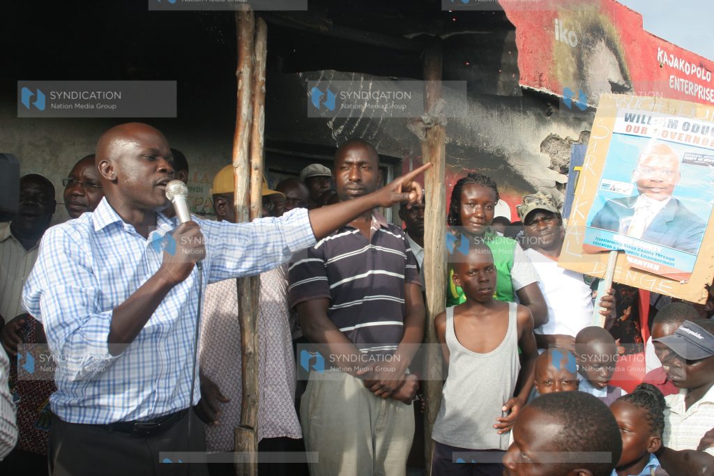 William Oduol of National Agenda Party of Kenya talks to his supporters