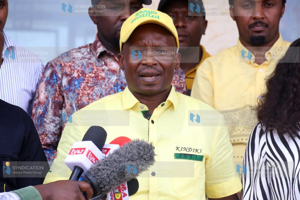 Tharaka Nithi Senator Kithure Kindiki addressing journalists