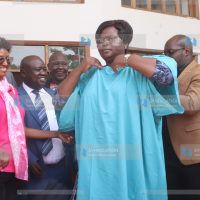 Homa Bay Governor Gladys Wanga tries out a scrub
