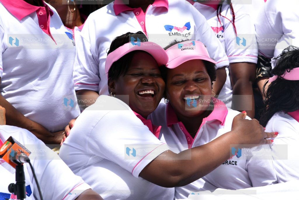 Kirinyaga Governor Anne Waiguru embracing Homa Bay Woman Representative Gladys Wanga