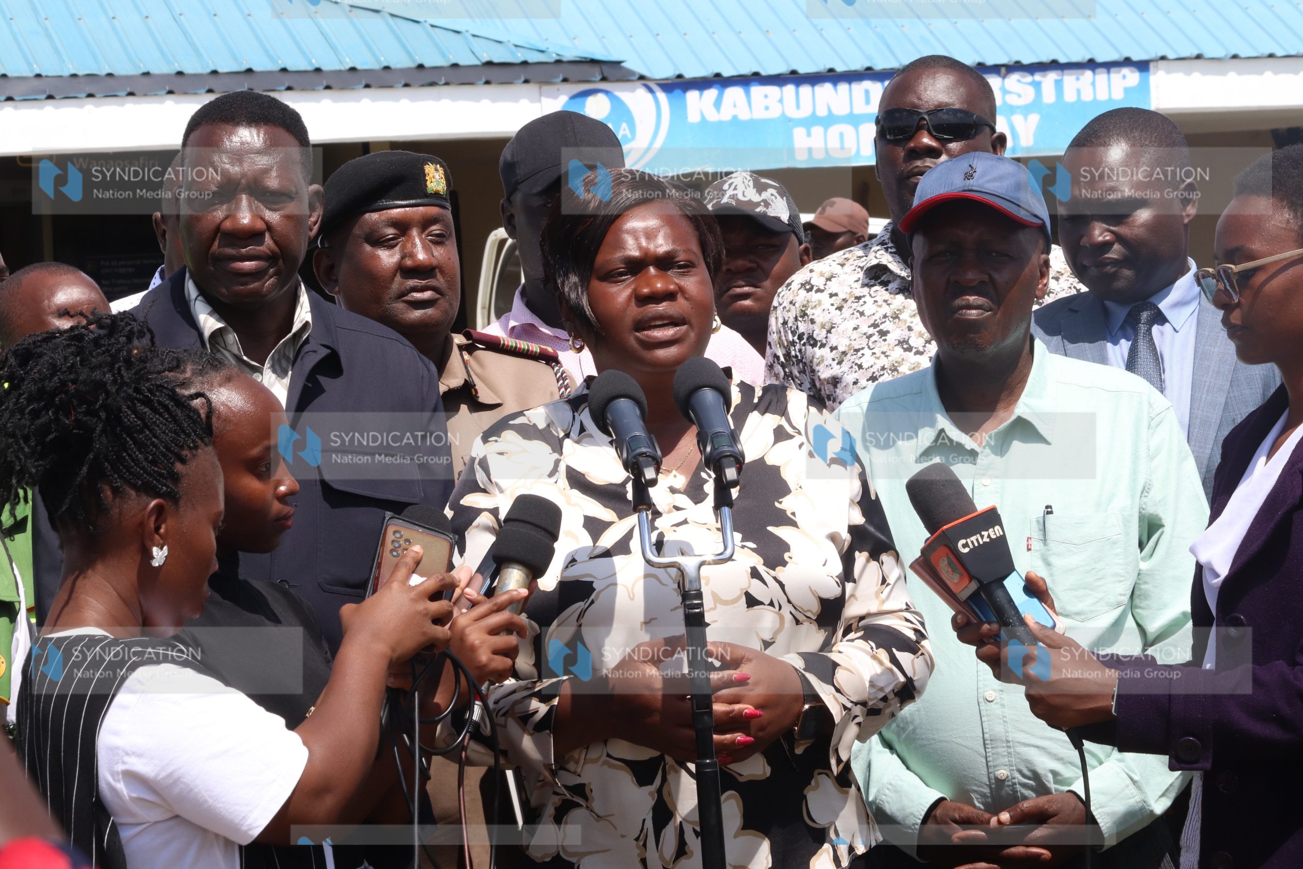 Homa Bay Governor Gladys Wanga speaks to journalists