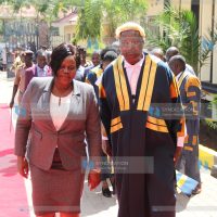 Homa Bay governor Gladys Wanga walks alongside county assembly speaker Julius Gaya