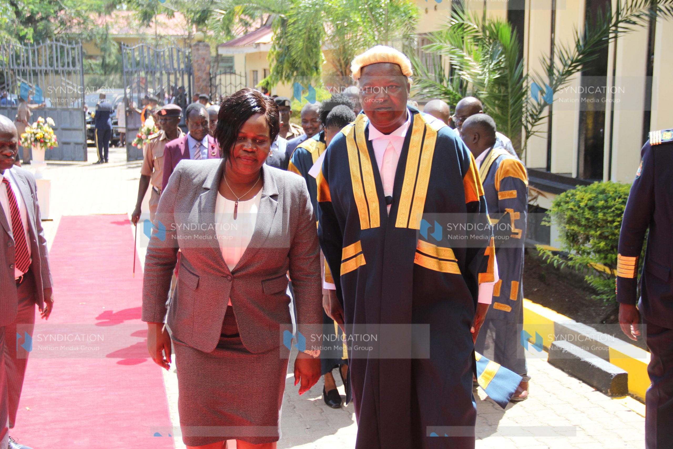 Homa Bay governor Gladys Wanga walks alongside county assembly speaker Julius Gaya