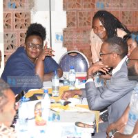 Lawyer Jacqueline Ingutiah, who is vying for LSK female representative, has a conversation with fellow lawyers
