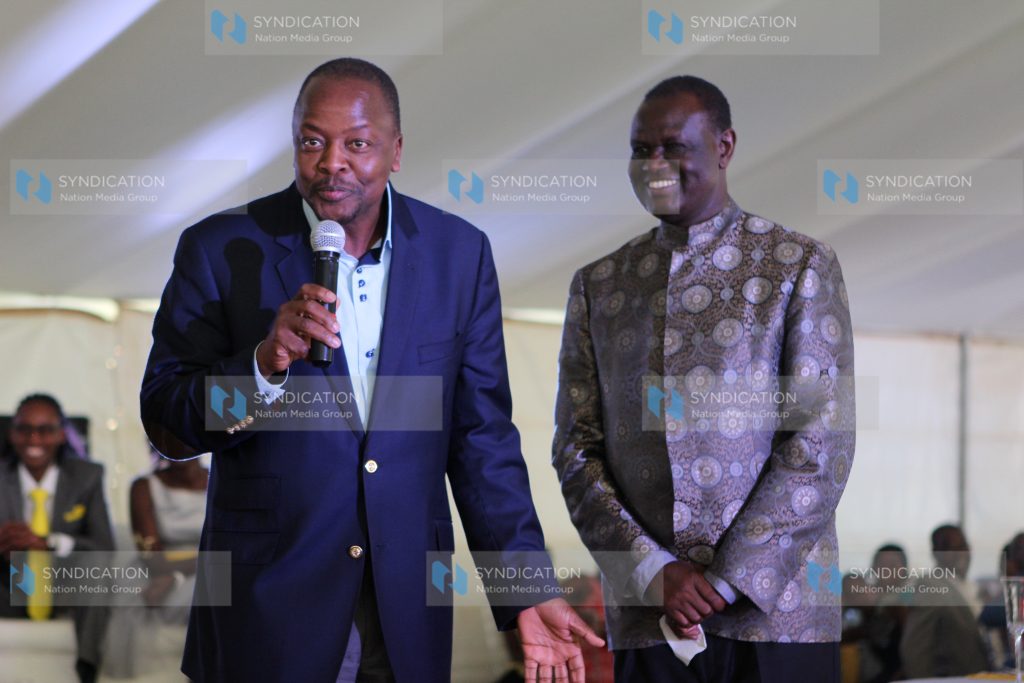 Senator for Nyeri County Mutahi Kagwe flanked by Meru Senator Kiraitu Murungi