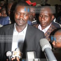 Jackson Mandago addresses the press at Boma Inn Hotel