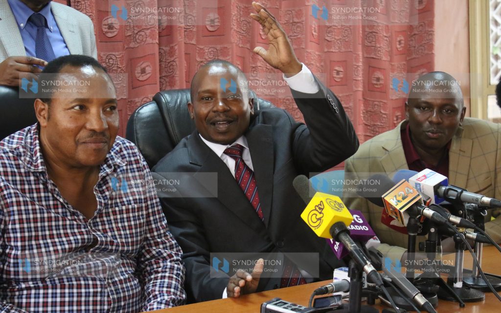 Senate Majority Leader Kithure Kindiki addresses the press
