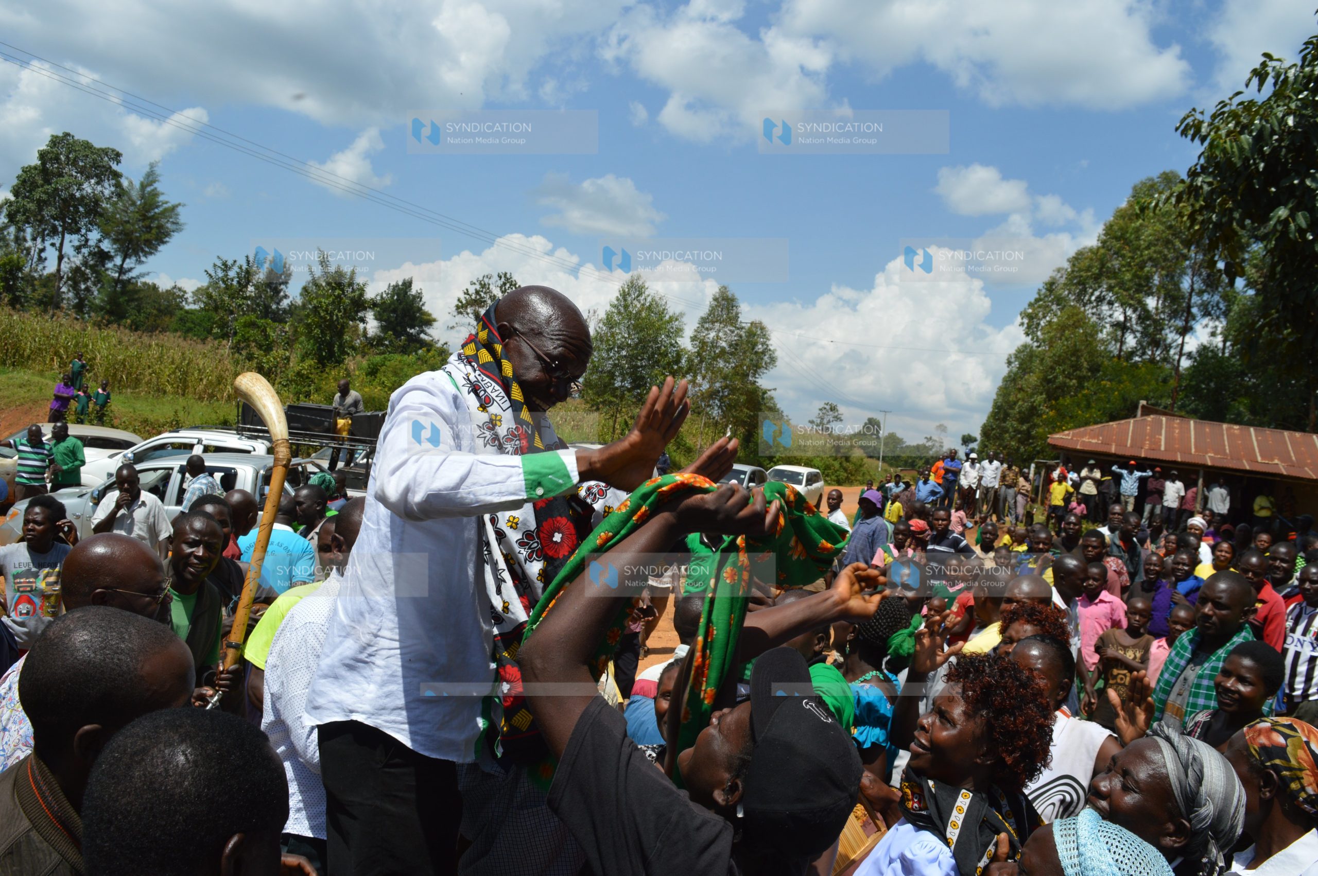 Boni Khalwale, Kakamega Senator of Ford Kenya, campaigns at Shikhuyu in Kakamega