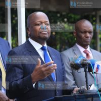Health Cabinet Secretary Mutahi Kagwe addressing the media