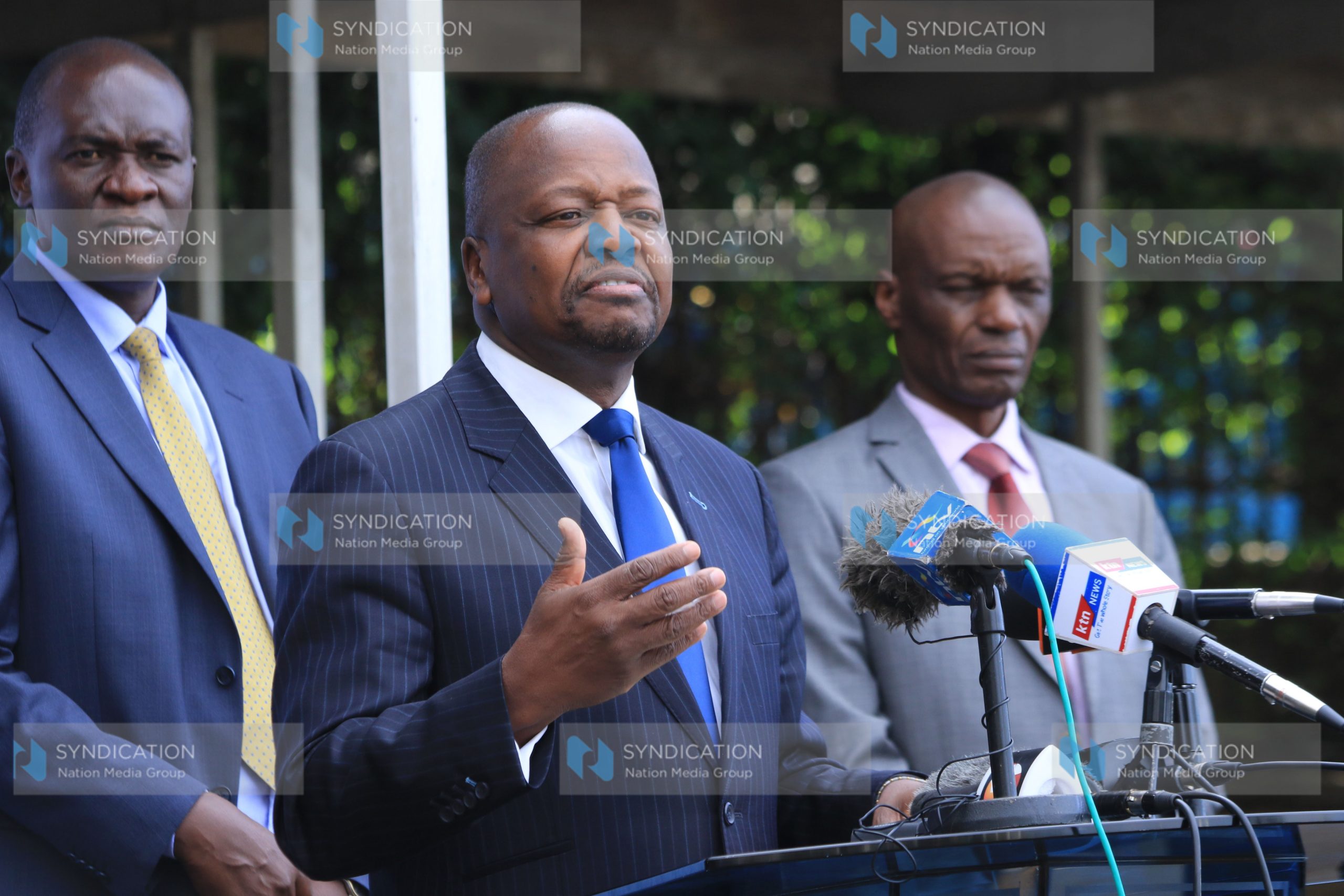 Health Cabinet Secretary Mutahi Kagwe addressing the media