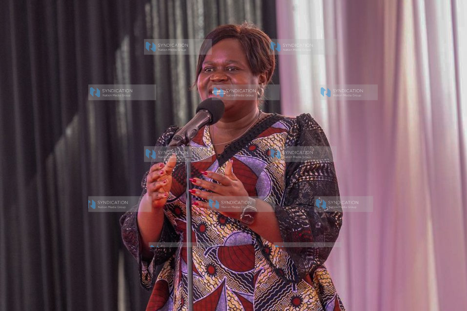 Gladys Wanga speaking to the congregation