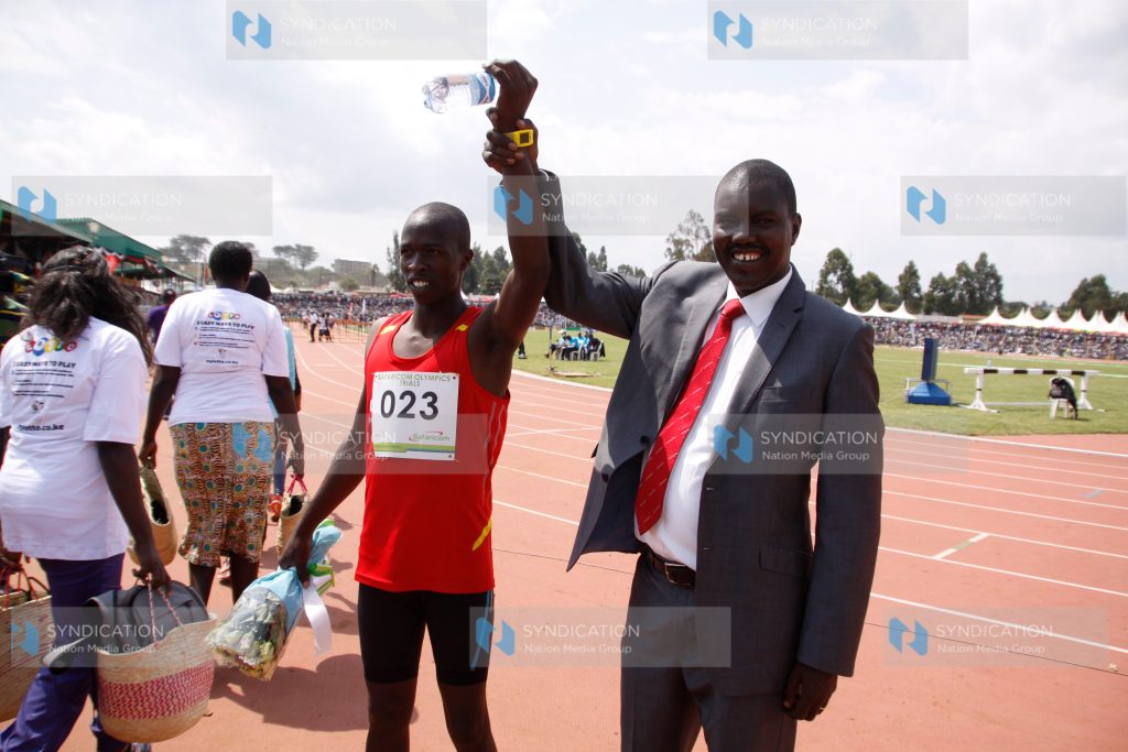 Uasin Gishu County Governor Jackson Mandago congratulates Kiprotich Kurgoi