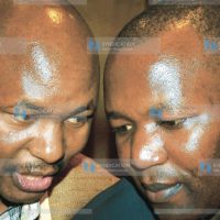 Newly elected LSK Chairman Lawyer Okong'o Omogeni confers with outgoing Chairman Mr. Tom Ojienda