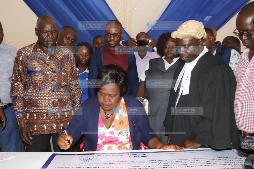 Homa Bay Woman Representative Gladys Wanga signs a health charter