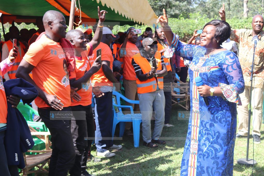 Homa Bay Woman Representative Gladys Wanga in a jig with boda boda riders