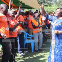 Homa Bay Woman Representative Gladys Wanga in a jig with boda boda riders
