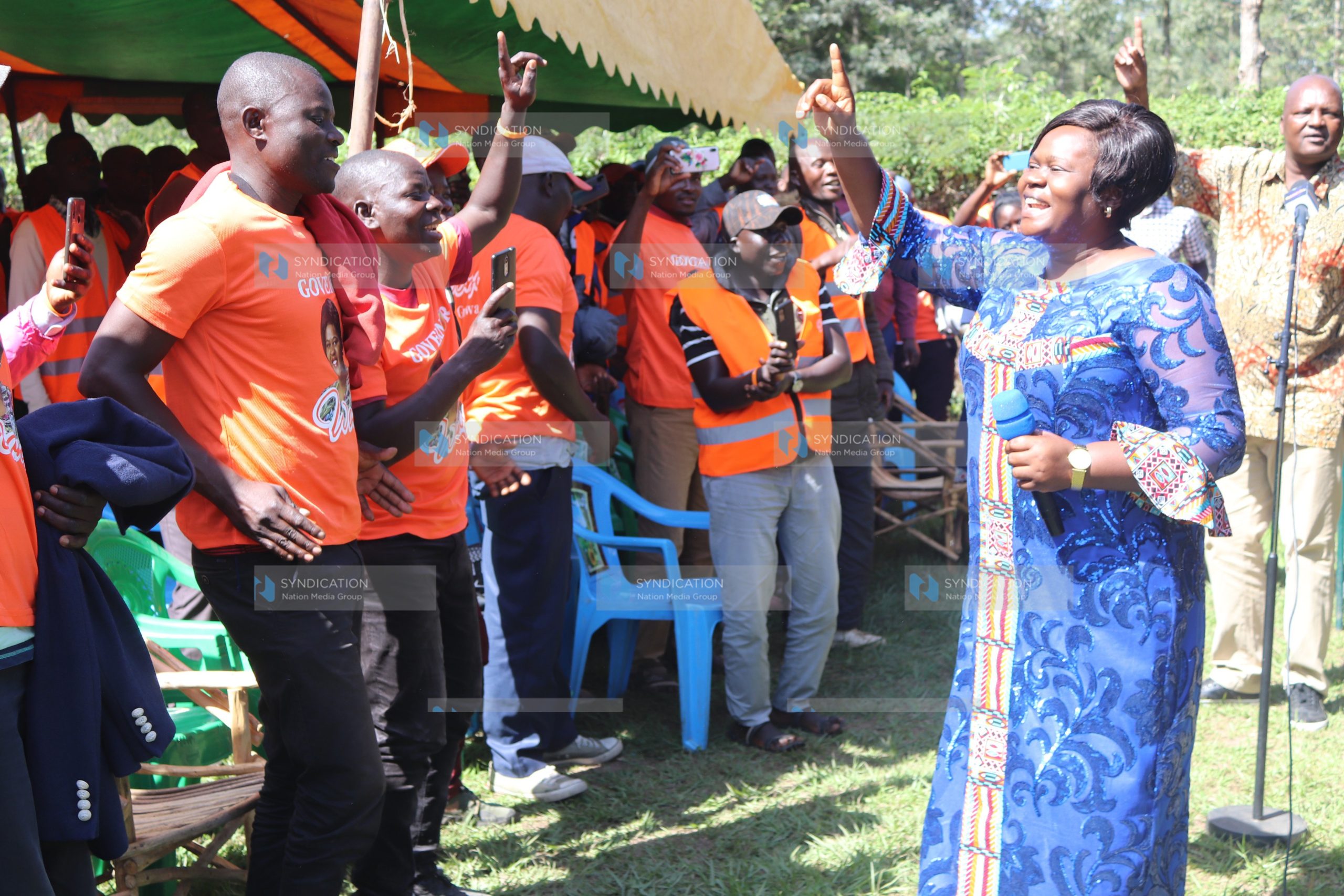 Homa Bay Woman Representative Gladys Wanga in a jig with boda boda riders