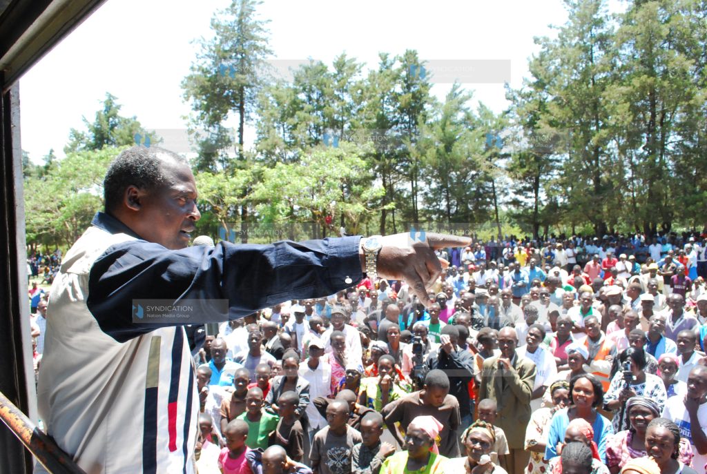 Cyrus Jirongo, addresses a campaign rally at Solio sports ground