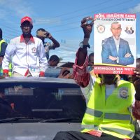 Garsen MP Ibrahim Sane greets supporters at Garsen Town