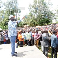 Raila Odinga addressing a campaign at Emulole Grounds