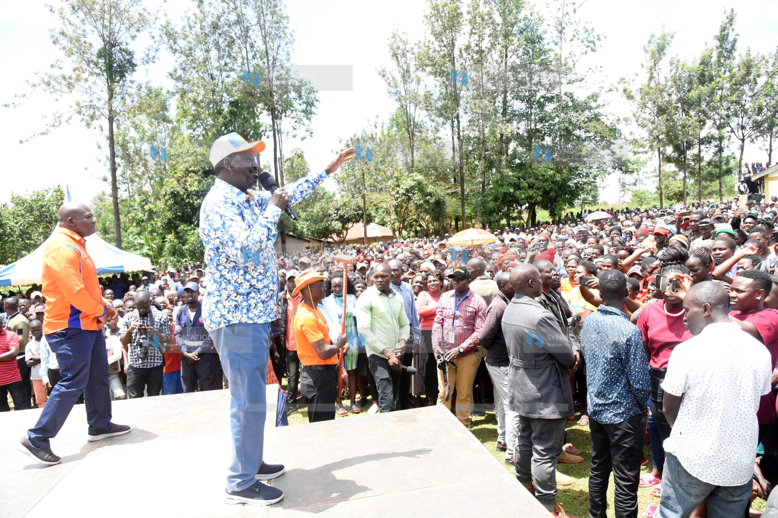 Raila Odinga addressing a campaign at Emulole Grounds