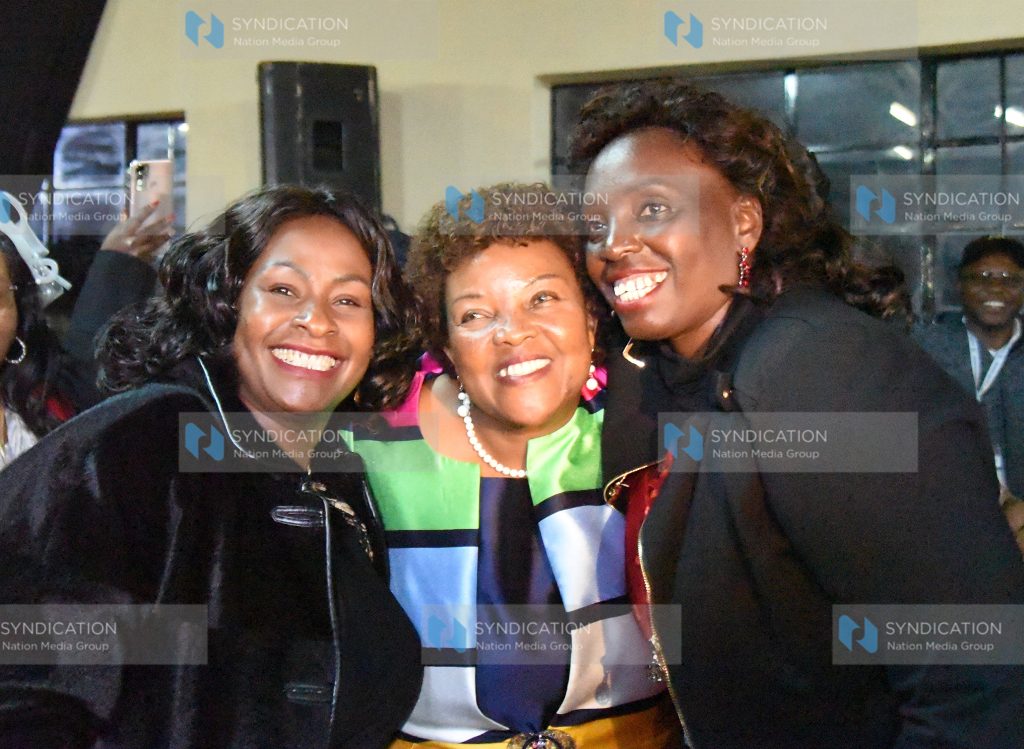 Machakos County Governor elect Wavinya Ndeti with senator elect Agnes Kavindu Muthama and women rep Joyce Kamene