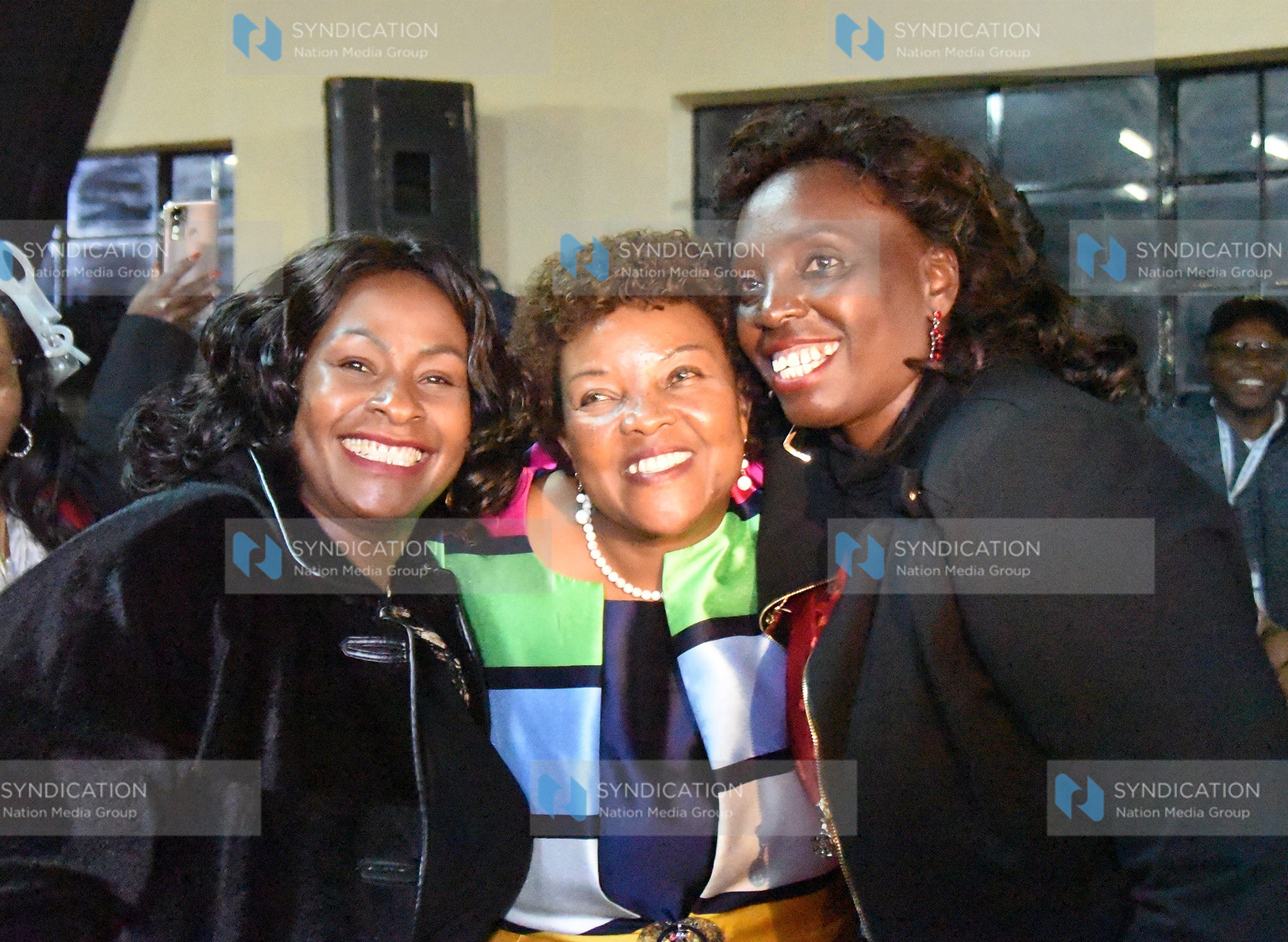 Machakos County Governor elect Wavinya Ndeti with senator elect Agnes Kavindu Muthama and women rep Joyce Kamene