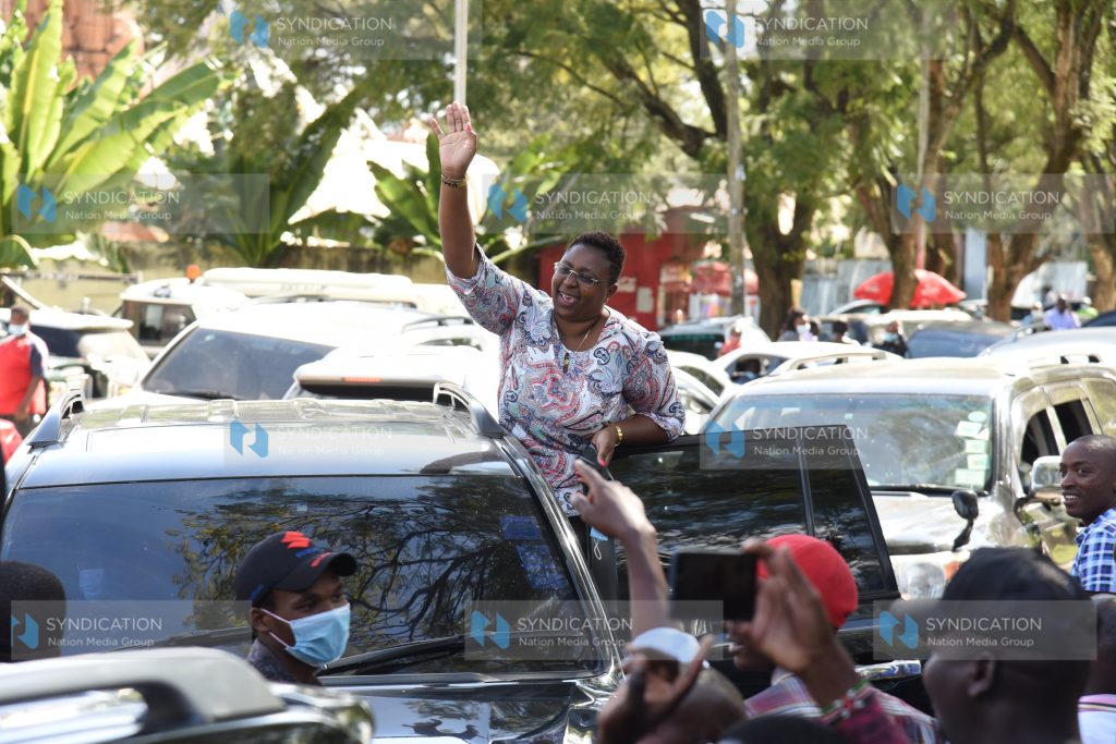 Malindi member of parliament Aisha Jumwa address crowd