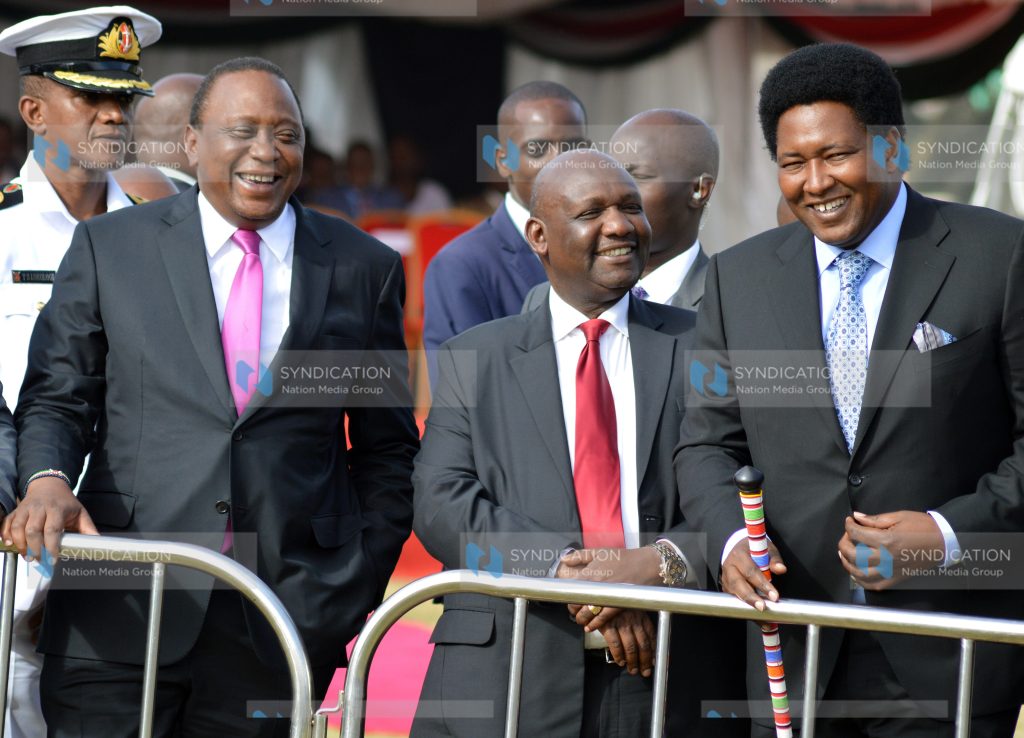 President Uhuru Kenyatta with Narok Governor Samuel ole Tunai and Senator Ledama Ole Kina