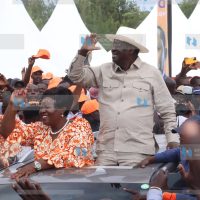 Former prime minister Raila Odinga and Homa Bay Governor Gladys Wanga
