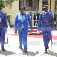Homa Bay Governor Gladys Wanga prepares to inspect a guard of honour