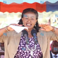 Machakos Governor Wavinya Ndeti speaks during a public participation rally
