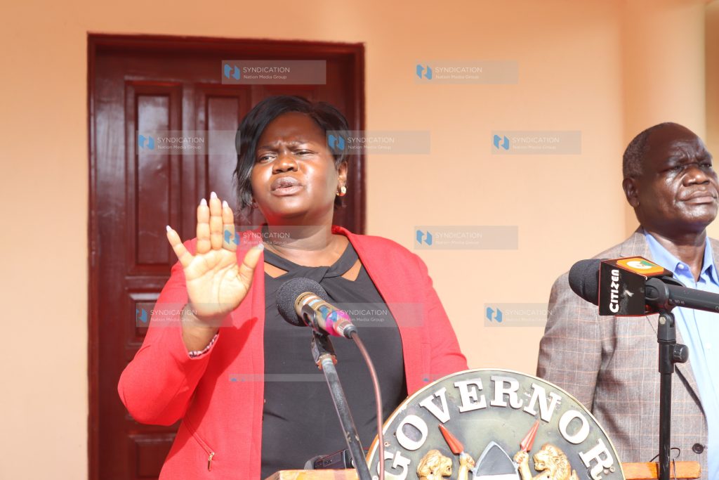Homa Bay Governor Gladys Wanga addresses journalists