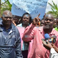 Residents of Western Province, led by Ben Ombima (addressing), took to the streets of Kakamega town