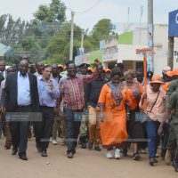 Wycliffe Oparanya (centre), Governor of Kakamega, campaigns
