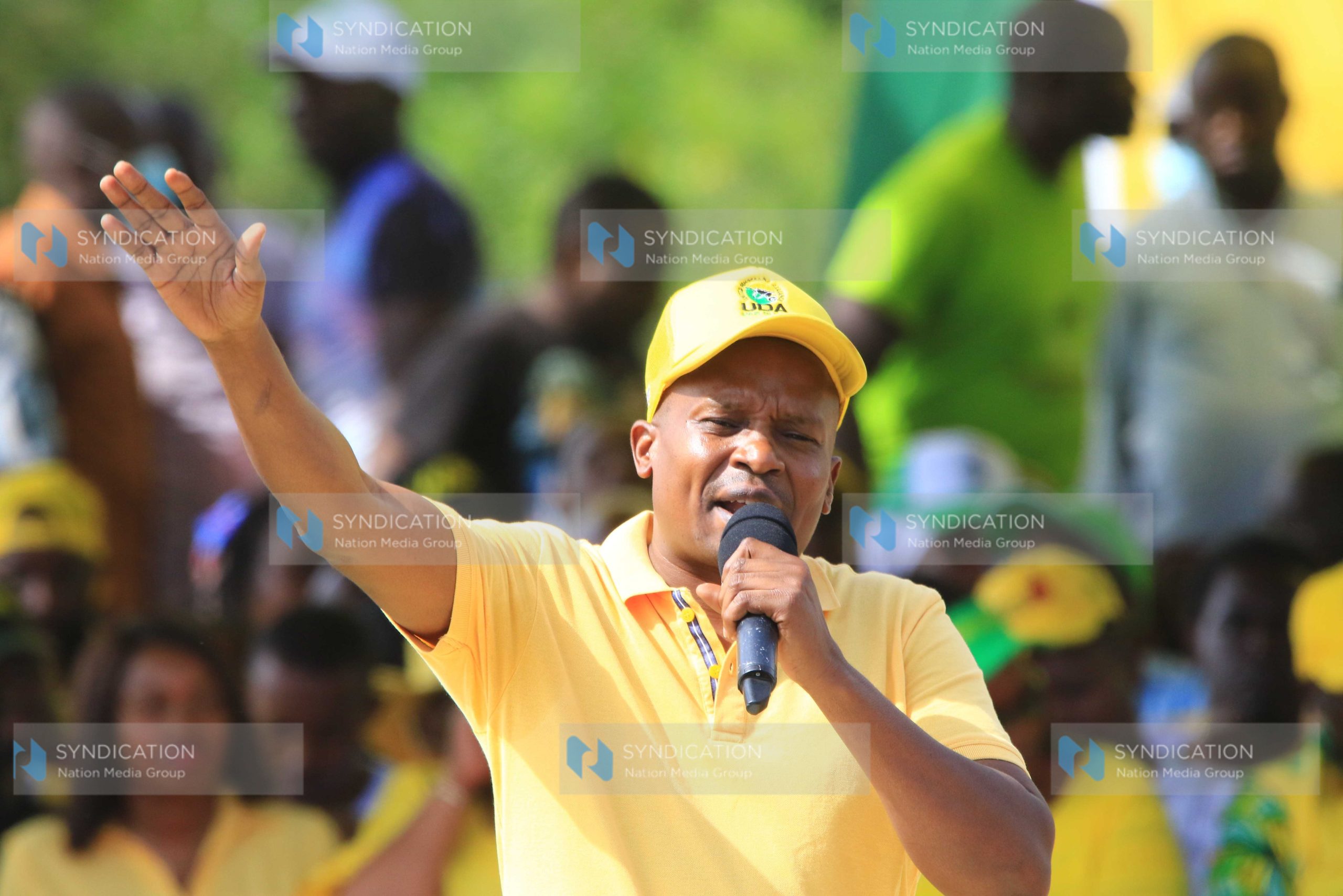 Tharaka Nithi Senator Kindiki Kithure addresses a Kenya Kwanza political rally
