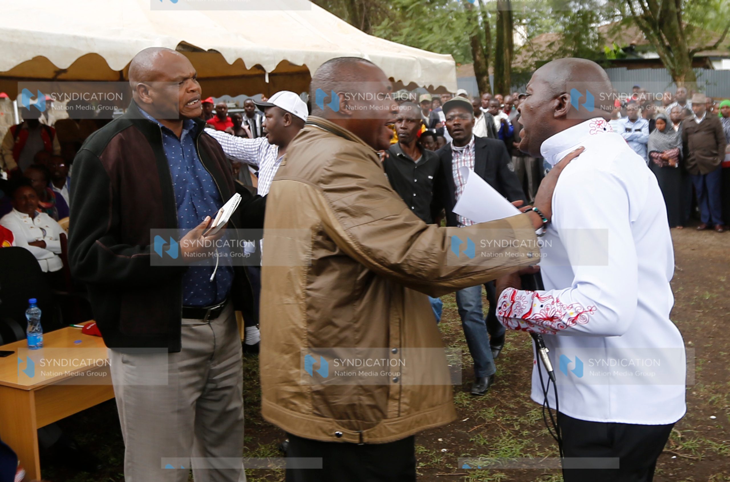 Jubilee Party Chairman David Manyara shows his anger as Bahati Constituency Member of National Assembly Kimani Ngunjiri