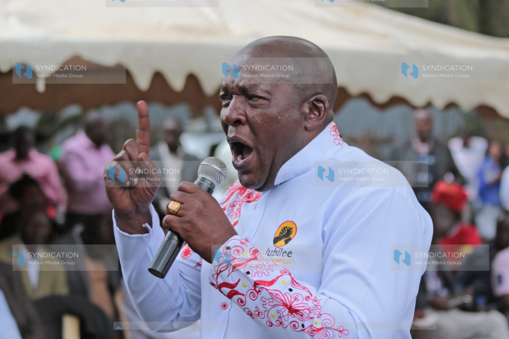 Jubilee Party Chairman David Manyara addresses residents