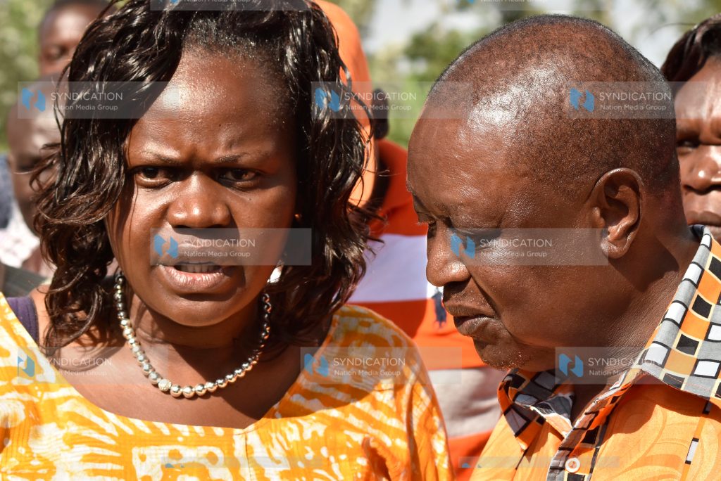 Homa Bay Woman Representative Gladys Wanga confers with nominated MP Oburu Oginga